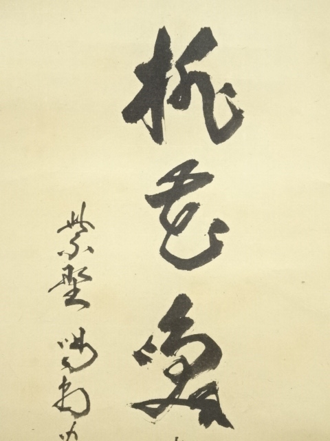 道具 ] - 道具 大徳寺細合喝堂筆 「桃花笑春風」画賛 肉筆紙本掛軸（共